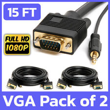 2 Pack VGA Cable + 3.5mm Audio 15 FT SVGA Male to Male Monitor PC Cord with Aux picture