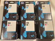 Lot of 6 Genuine HP  88 Black, Magenta, Yellow, Cyan Ink Cartridges exp. 2018 picture