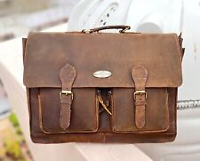 Leather Laptop Messenger Bag Brown Buffalo Hunter Leather Office Briefcase Bag picture