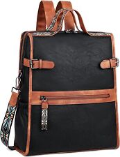 FADEON Leather Laptop Backpack for Women, Designer Ladies Work Black Brown  picture