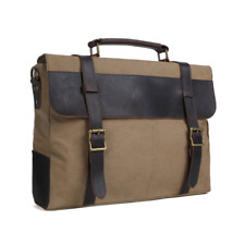 Handmade Waxed Canvas with Leather Briefcase Messenger Bag - Khaki picture