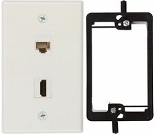 TWO BUYER'S POINT HDMI & CAT6 ETHERNET RJ45 WALL PLATE SINGLE GANG LOW WHITE NEW picture