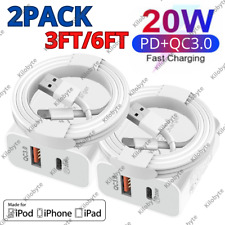 2Pack Dual Port Fast Charger 20W QC PD Wall Adapter Cable For iPhone 14 13 12 11 picture