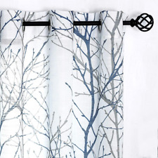 Print Blue White Semi-Sheer Curtain Panels For Bedroom 63” Grey Tree Branch New picture