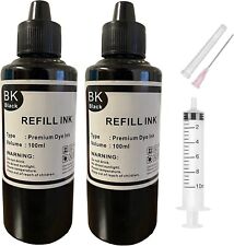 2x100ml Bulk Refill Ink for HP Epson Canon Brother inkjet printer BLACK +syringe picture
