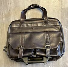 Franklin Covey Rolling Leather Laptop Briefcase Carry Travel Bag - Dark Brown picture