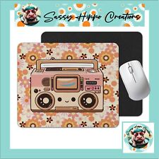 Mouse Pad Boombox Vintage Retro Music Flower Power Anti Slip Back Easy Clean picture