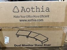 Aothia Large Dual Monitor Stand Riser, Solid Wood Desk Dual, Black Walnut  picture