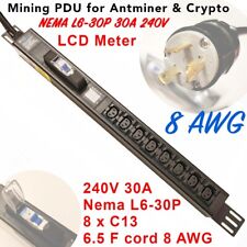 LCD Metered PDU 240V 30A L6-30P 8x C13 8 AWG Cryptocurrency Mining, Antminer PDU picture