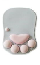 Cat Paw Mouse Pad w/ Wrist Support, Soft, Non-Slip, Gray/Pink.  picture