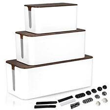 Cable Management Box, 3 Pack-White Cord Organizer-Dark Wood Top-Hider for Wires picture