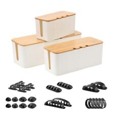 Cable Management Box Bamboo Lid Cable Organizer Box Set of 3 Pack Cord Organi... picture
