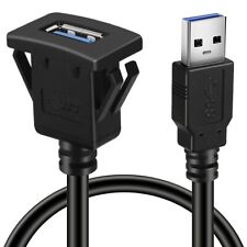 DUAL PORTS SQUARE USB 3.0 PANEL FLUSH MOUNT EXTENSION CABLE WITH BUCKLE FOR CARS picture