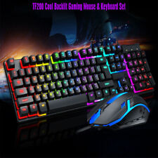 Rainbow LED Gaming Keyboard and Mouse Set Mechanical Feel LED Light Backlit USA picture