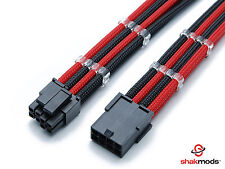 4 + 4 Pin ATX CPU Black Red Sleeved Extension Cable 30cm Shakmods 2 Cable Combs picture