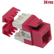 24x Cat5e RJ45 Network LAN Ethernet Keystone Jack 180° Degree 110 Punch Down Red picture