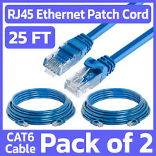 2 Pack 25 FT Cat6 Patch Cord Blue RJ45 LAN Network Cable Internet Ethernet Cord picture