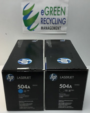 HP LaserJet 504A Print Cartridge Cyan and Black Toner CE250A CE251A Sealed Set 2 picture