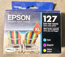 Epson 127XL Cyan Magenta Yellow 3-Pack Ink Cartridges T127520 Genuine Exp 09/19 picture
