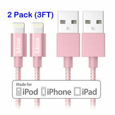 2X Lightning Cable 3ft iPhone iPad iPod Charger Cord MFi Certified Nylon Rose picture