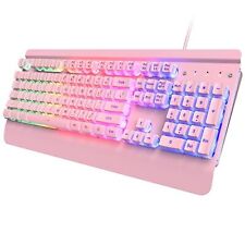 Dacoity Pink Gaming Keyboard 104 Keys All-Metal Panel Rainbow LED Backlit Qui... picture