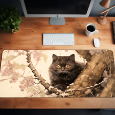 Cute Cat Desk Mat, Kawaii Cat Deskmat, Beige Mousepad, Cat on a Tree Deskmat picture