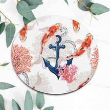 Nautical Anchor Koi Fish Plants Mouse Pad Mat Office Desk Table Accessory Gift picture