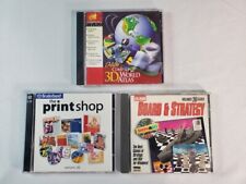 Lot of 3 Vintage PC CD-ROM Software Print Shop, 3D World Atlas, Board & Strategy picture