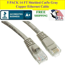 5 PACK 14Ft Cat5e Gray Shielded Ethernet Patch Cable RJ45 Gold Connectors AWG picture