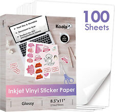 Bulk 100 Printable Vinyl Sticker Paper Glossy White Waterproof Inkjet Laser picture
