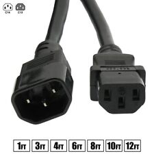 1 3 4 6 8 10 12FT Power Extension Cord Cable IEC320 C13 to C14 SJT 14AWG 3-Prong picture