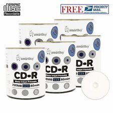 500 Pack Smartbuy CD-R 52X 700MB White Inkjet Printable Blank Disc Priority Mail picture
