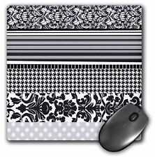 3dRose Black and white stylish pattern with damask houndstooth stripes and polka picture