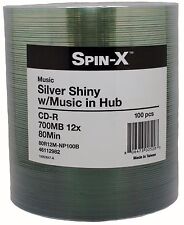 100-Pk Spin-X MUSIC Digital Audio Shiny Silver Recordable CD-R Blank Disc 80Min picture
