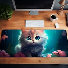 Kawaii Cat Desk Mat, Cute Mouse Pad, X-Large Mousepad, Adorable Design. picture
