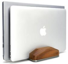 Dual Laptop Holder Vertical Laptop Stand Natural Wood Adjustable Dock Wooden ... picture