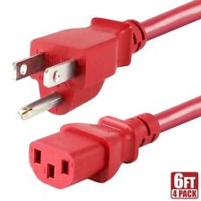 4x 6FT 18 Gauge Power Cord Cable NEMA 5-15P To IEC 60320 C13 10A PC Monitor Red picture