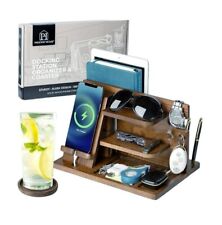 Parkway Home Ash Wood Brown Docking Station Organizer With Coaster New picture