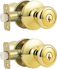 2 Pack Keyed Alike Door Knobs Polished Brass Exterior Door Knob with Same Keys T picture