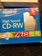 Memorex High Speed CD-RW 5 PACK 12x 700 MB 80 Min unused. OPEN box picture