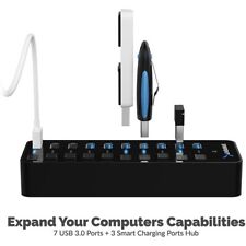 Sabrent 7 Port USB 3.0 Hub 3 Smart Charge Ports + FLYPOWER Switching Adapter 12V picture