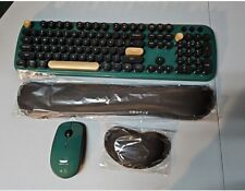 UBOTIE Green/Gold Wireless Keyboard and Mouse, with Wrist Rests- NEW (M326) picture