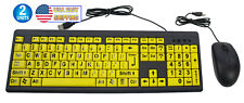 2 Big Bright Easy See Keyboard Yellow Large Print Letter Visual Impaired + Mouse picture