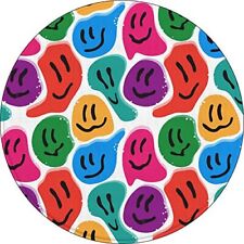 Retro Groovy 60s 70s Colorful Distorted Smile Emoticon Pattern Round Non-Slip... picture
