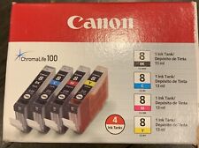 Set 4 New Genuine Factory Sealed Canon 8 Inkjet Cartridges K C M Y WEATHERED BX picture