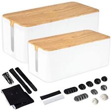 Cable Management Box, 2 Pack - White Cord Organizer with Wood Top picture