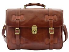 Mens Leather Briefcase Cognac Vintage Classic Office Bag Messenger Laptop Case picture