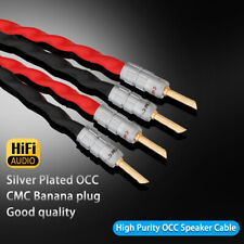 Pair Audio Speaker Cable Silver Plated OCC Line with Gold Plated Banana Plugs picture