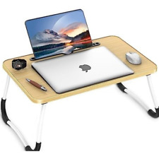 Laptop Bed Desk, Foldable Laptop Lap Desk Tray Table with USB Charge Port, Wood picture