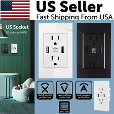 Dual Wall Outlet with USB Ports Charger AC Power Receptacle Plate Panel 15A 120V picture